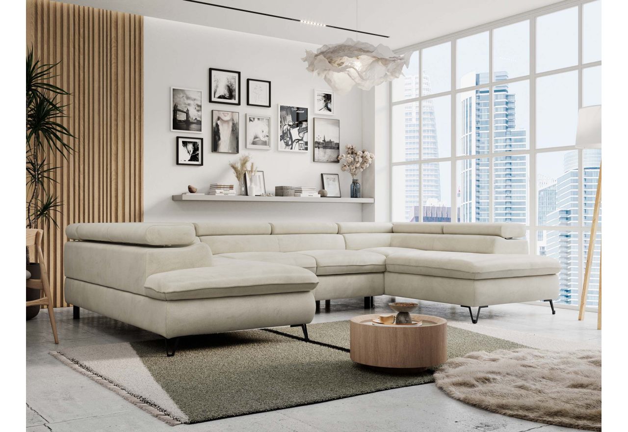 Narożnik PETER U - uniwersalny - beżowy, welwet