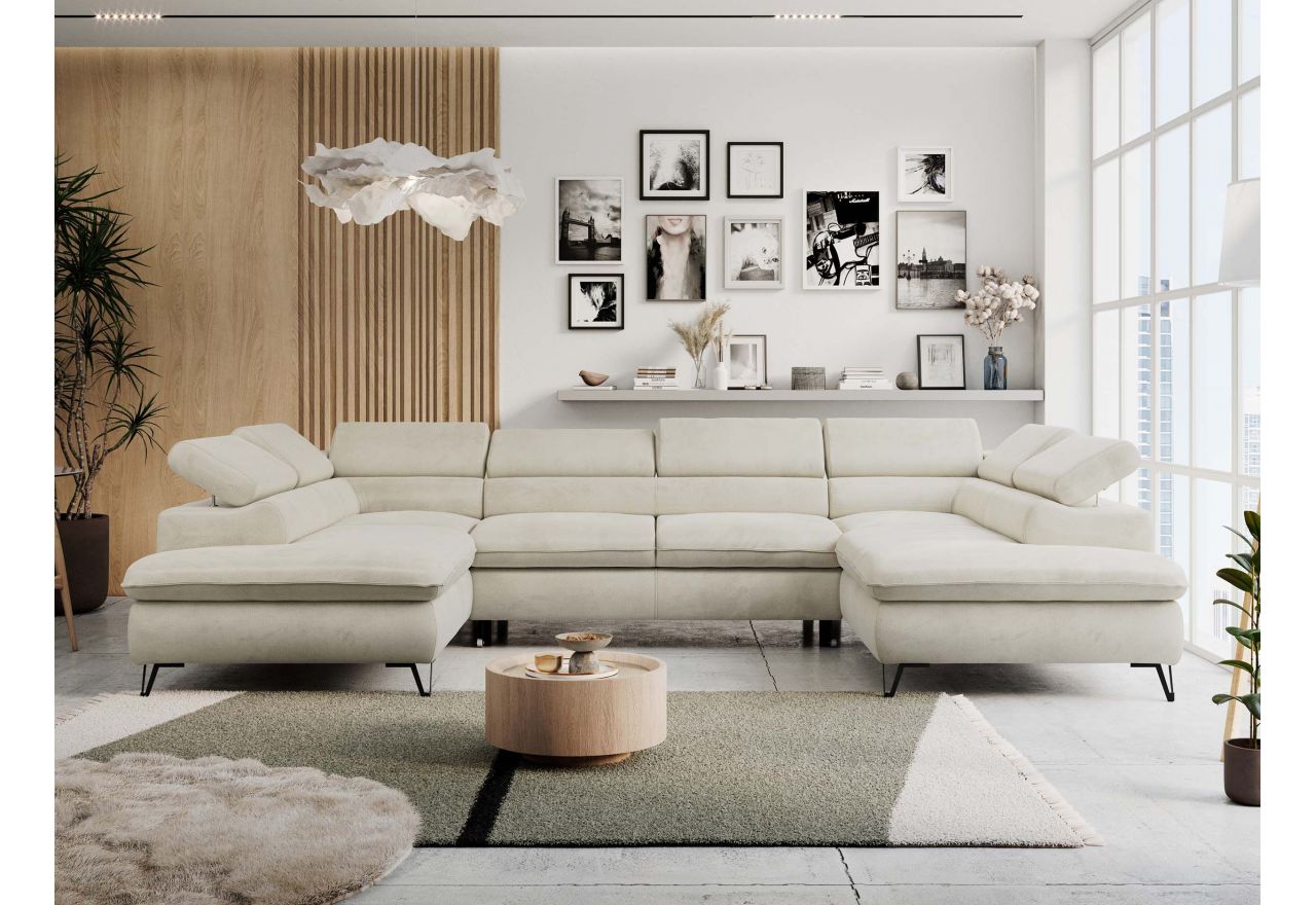 Narożnik PETER U - uniwersalny - beżowy, welwet