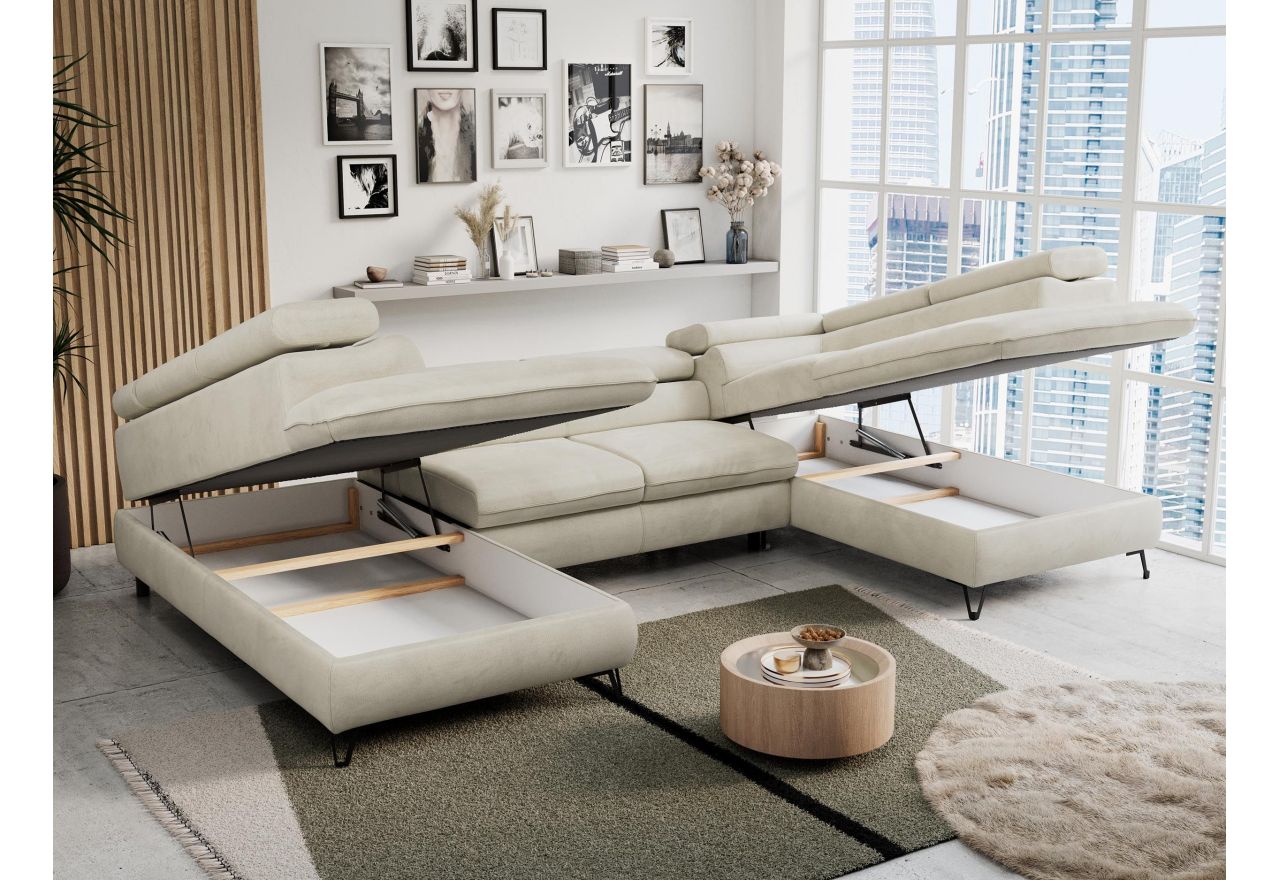 Narożnik PETER U - uniwersalny - beżowy, welwet