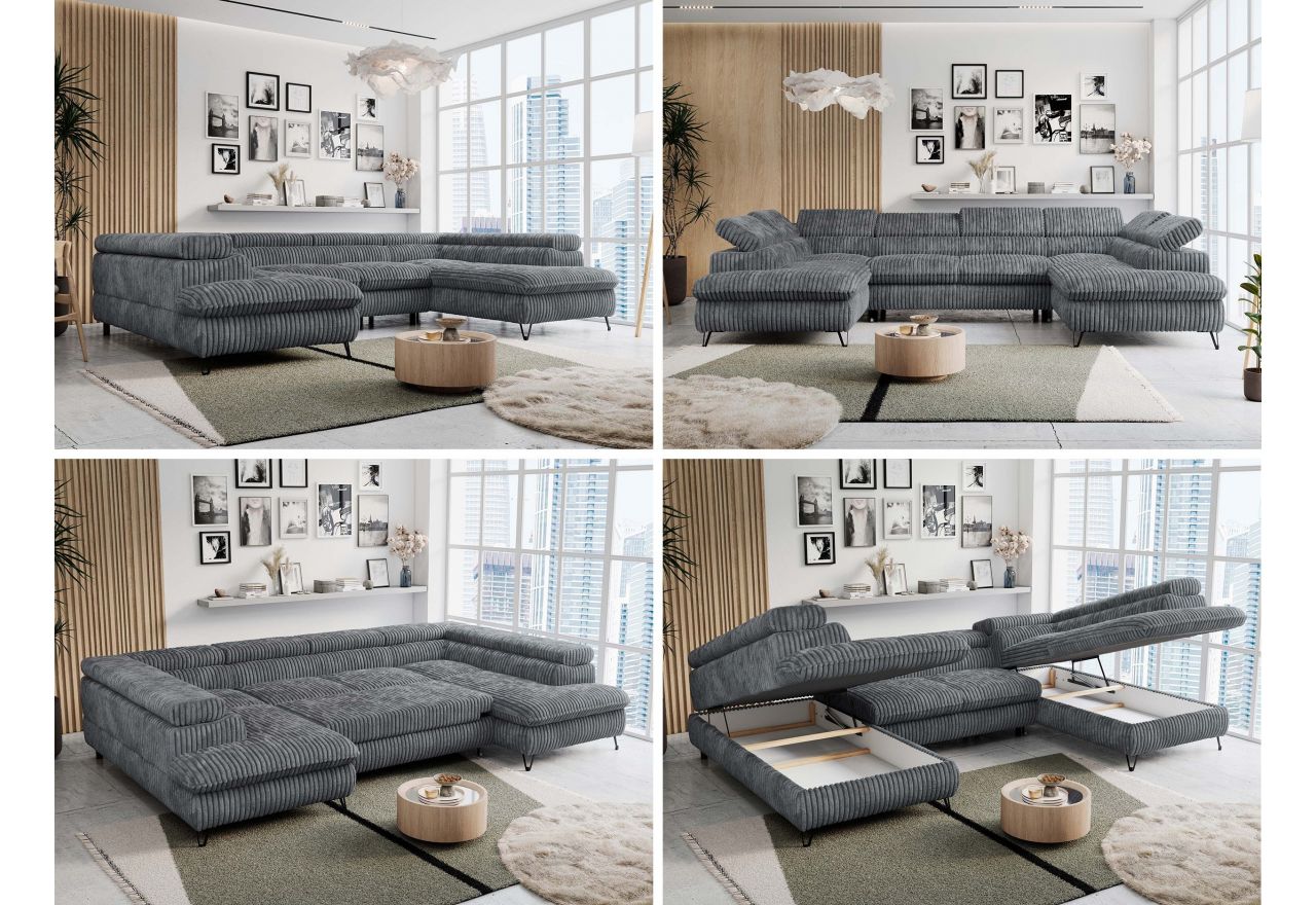 Narożnik PETER U - uniwersalny - szary, sztruks