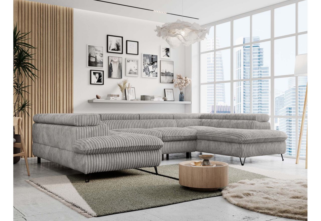 Narożnik PETER U - uniwersalny - jasnoszary, sztruks