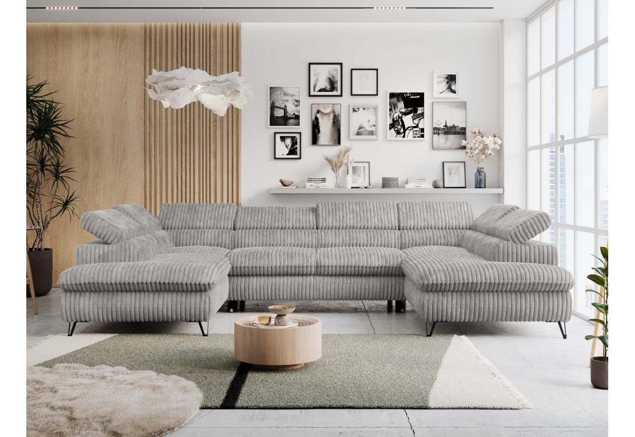 Narożnik PETER U - uniwersalny - jasnoszary, sztruks