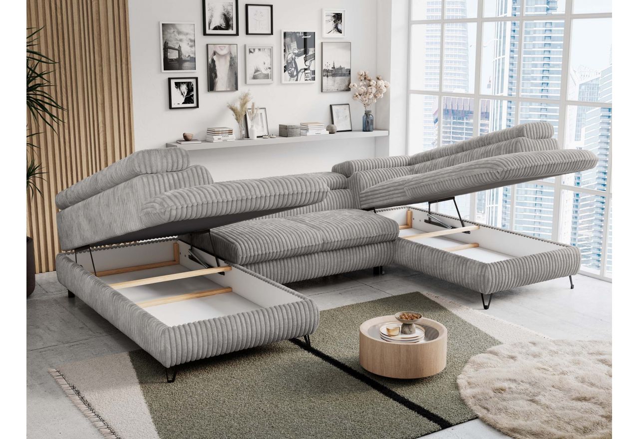 Narożnik PETER U - uniwersalny - jasnoszary, sztruks