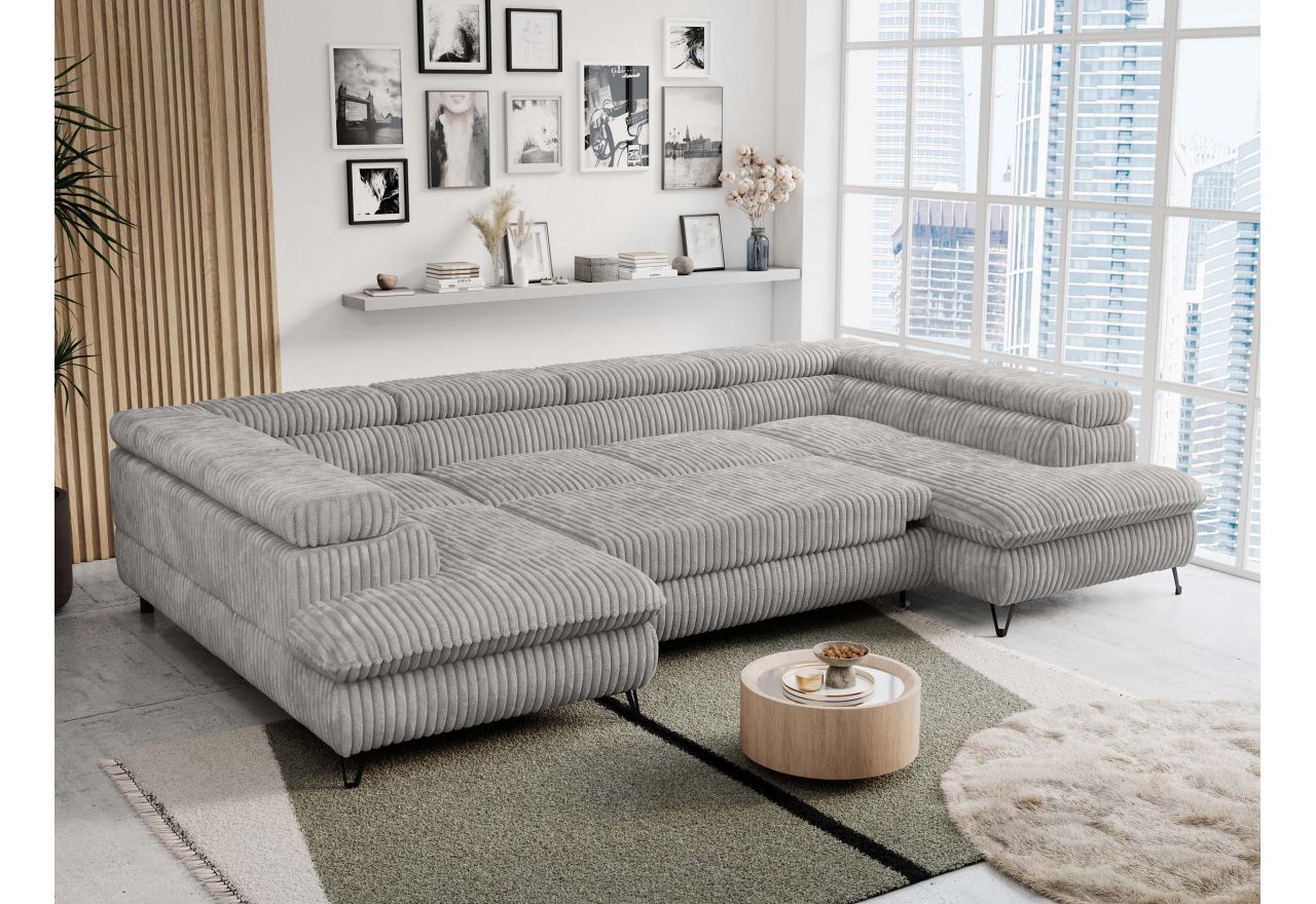 Narożnik PETER U - uniwersalny - jasnoszary, sztruks