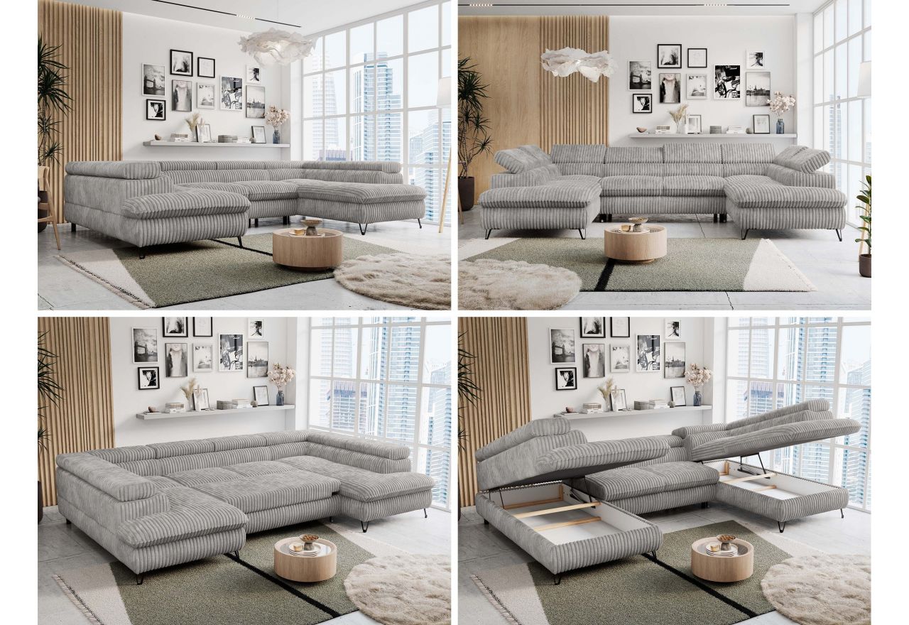 Narożnik PETER U - uniwersalny - jasnoszary, sztruks