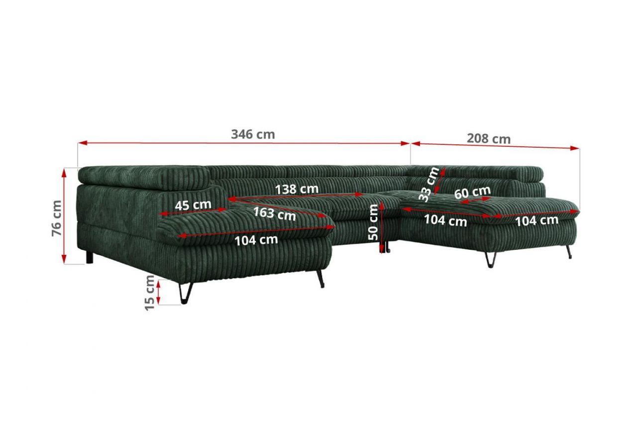 Narożnik PETER U - uniwersalny - ciemnozielony, sztruks