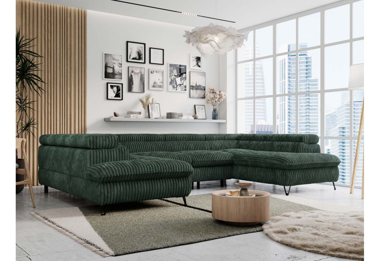 Narożnik PETER U - uniwersalny - ciemnozielony, sztruks