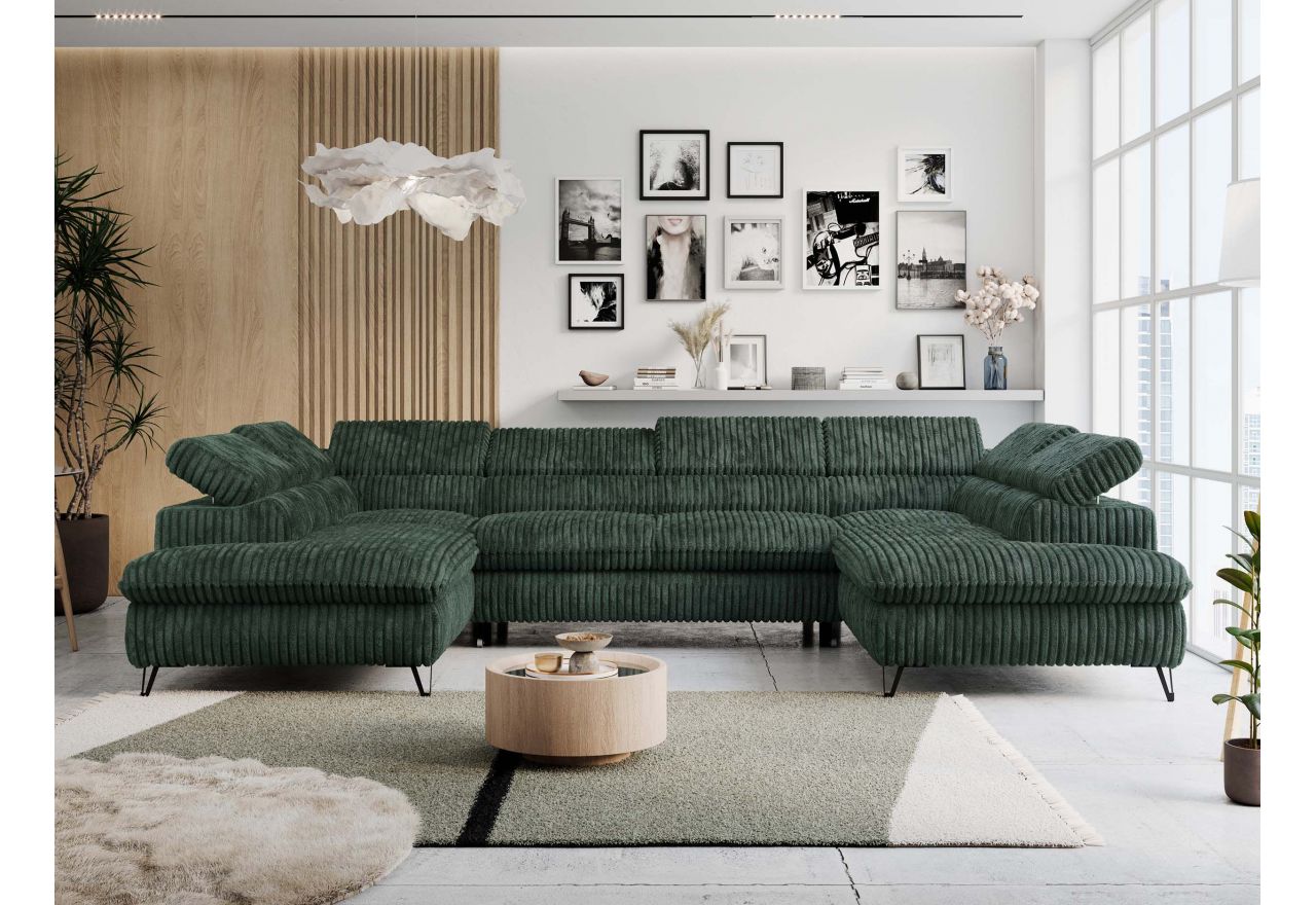 Narożnik PETER U - uniwersalny - ciemnozielony, sztruks