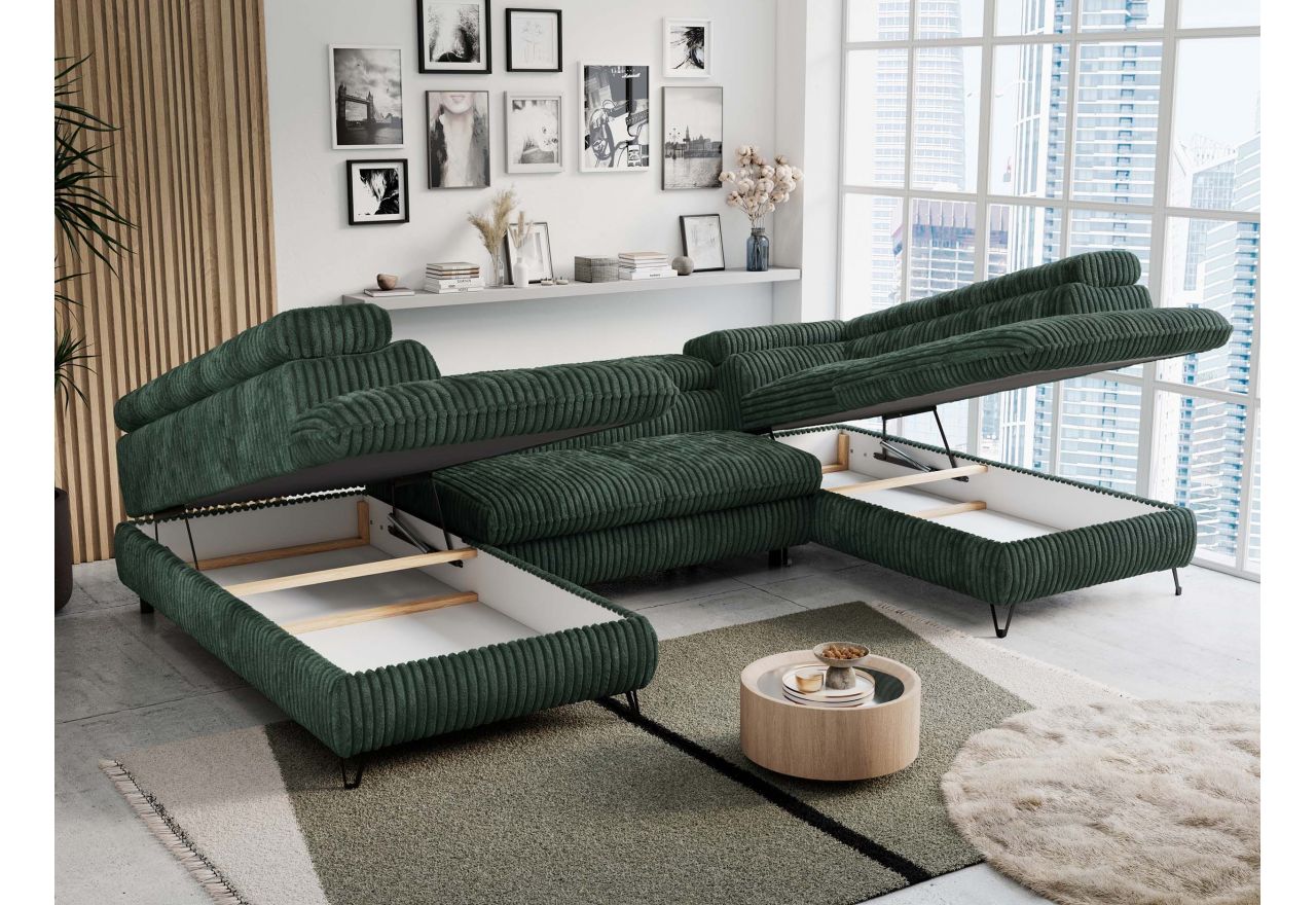 Narożnik PETER U - uniwersalny - ciemnozielony, sztruks