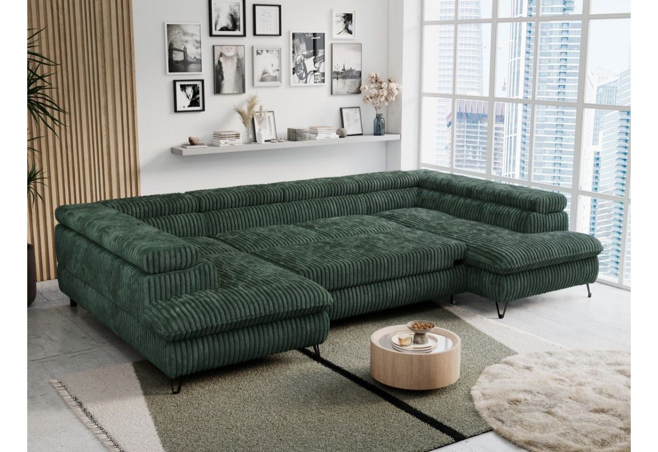 Narożnik PETER U - uniwersalny - ciemnozielony, sztruks