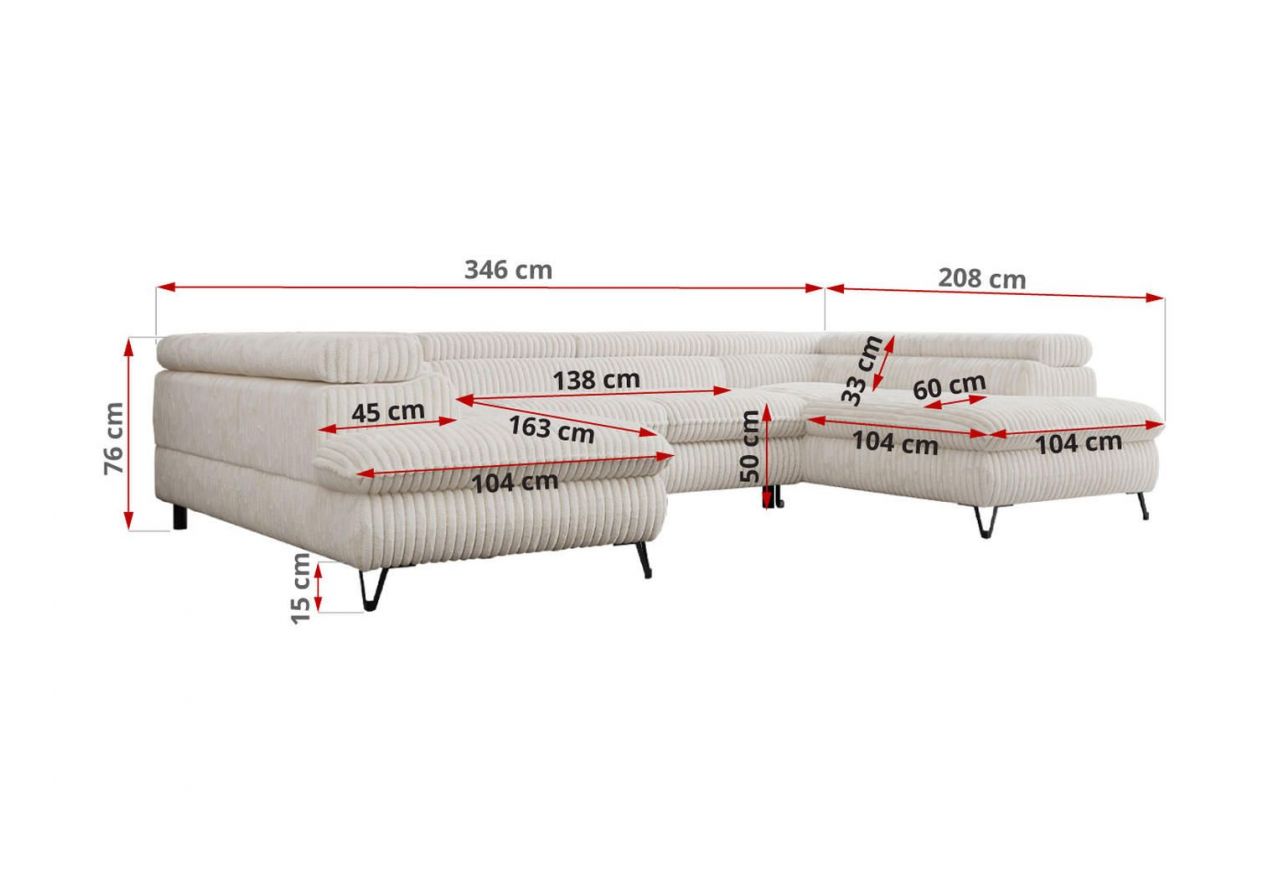 Narożnik PETER U - uniwersalny - beżowy, sztruks