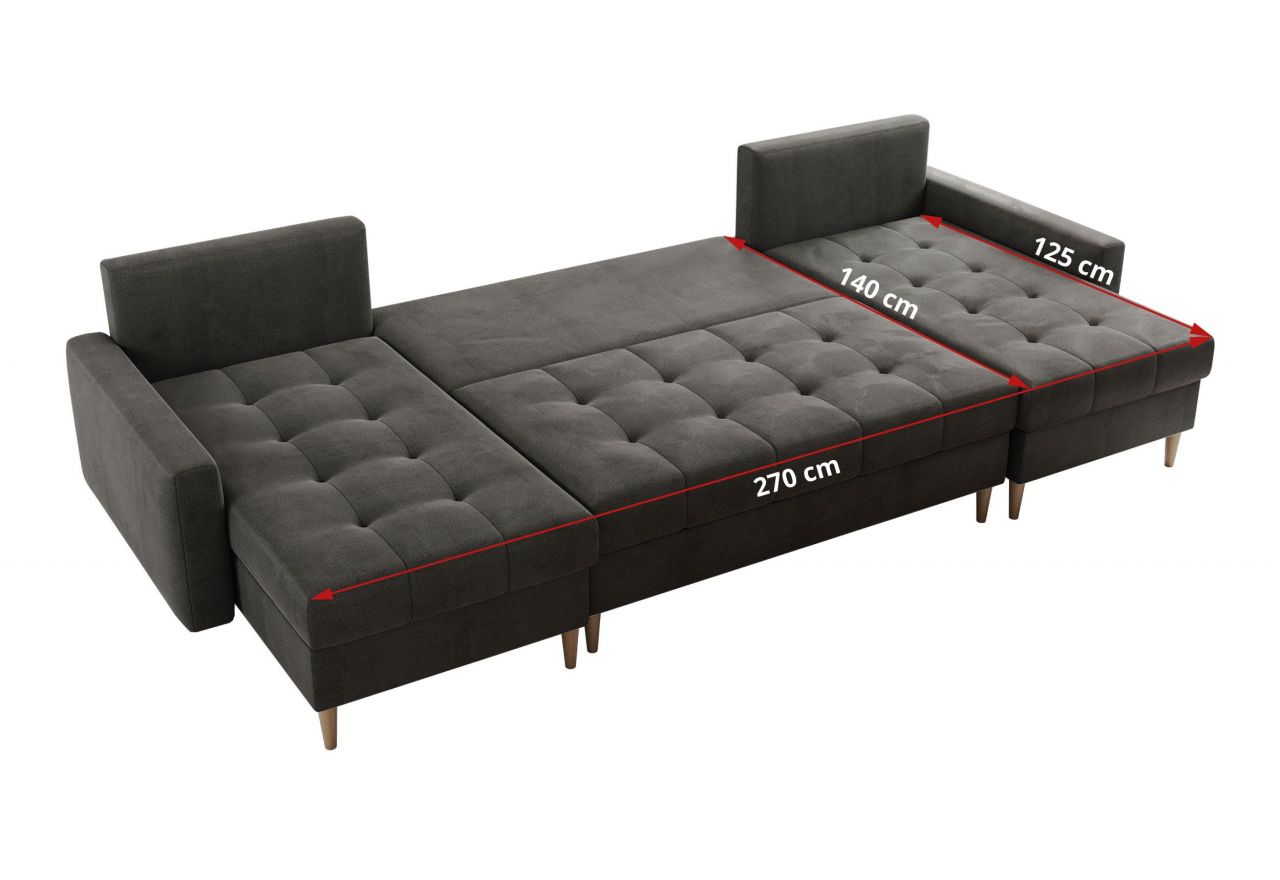 Narożnik ASTRA U - uniwersalny - ciemnoszary, welwet