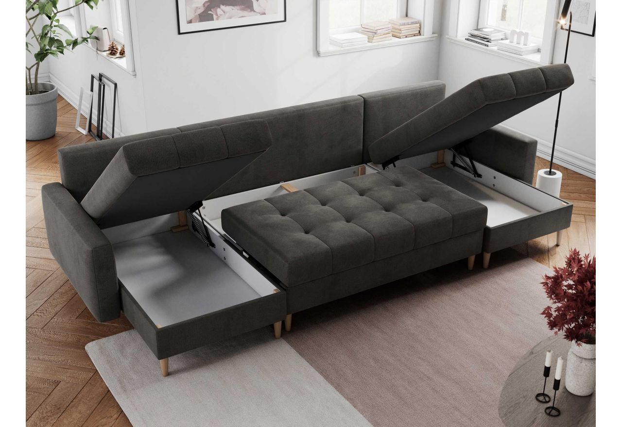 Narożnik ASTRA U - uniwersalny - ciemnoszary, welwet