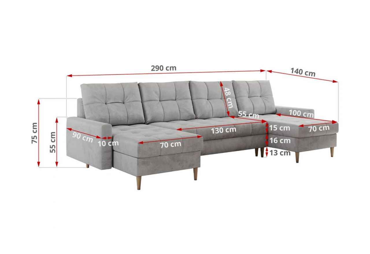 Narożnik ASTRA U - uniwersalny - jasnoszary, welwet