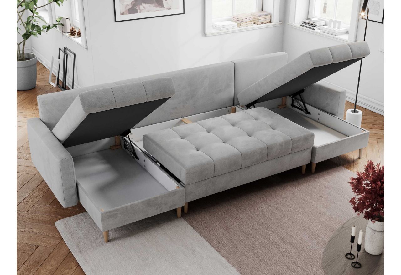 Narożnik ASTRA U - uniwersalny - jasnoszary, welwet