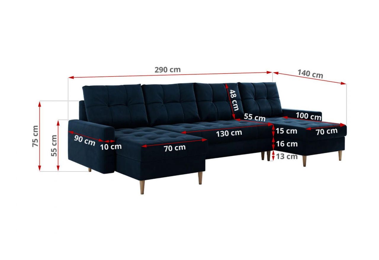 Narożnik ASTRA U - uniwersalny - ciemnoniebieski, welwet
