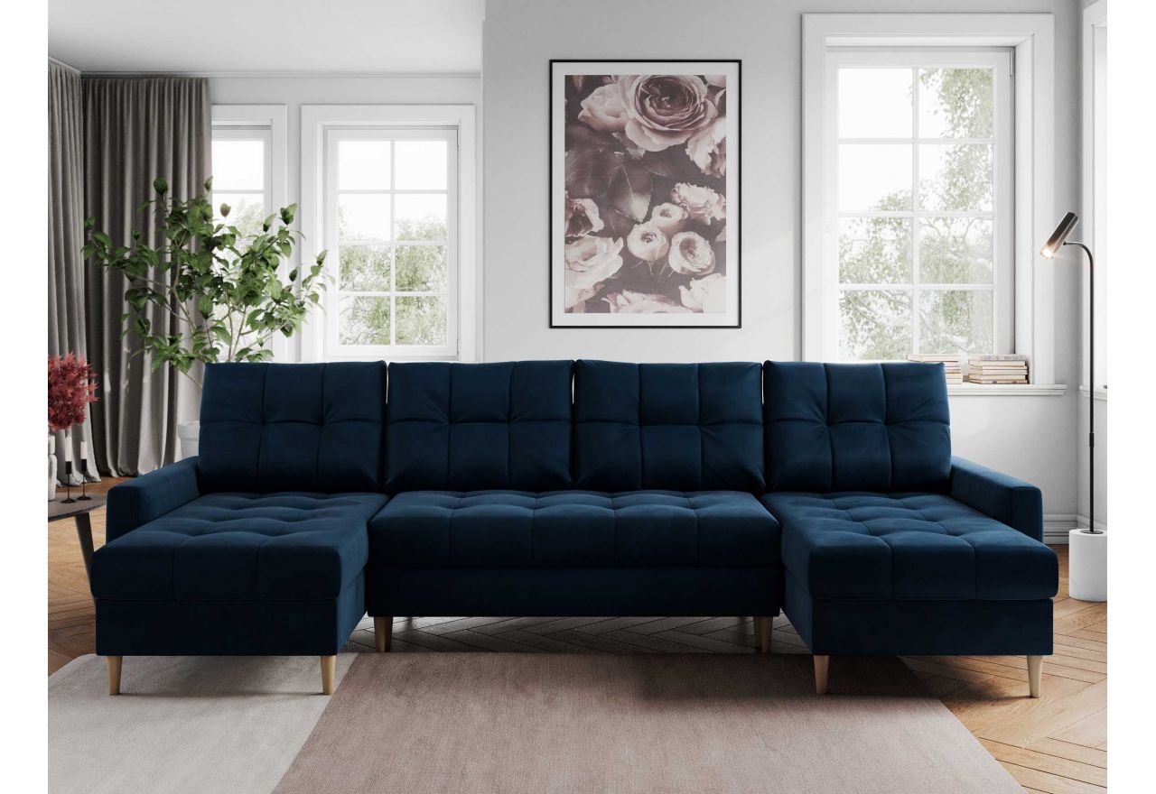 Narożnik ASTRA U - uniwersalny - ciemnoniebieski, welwet