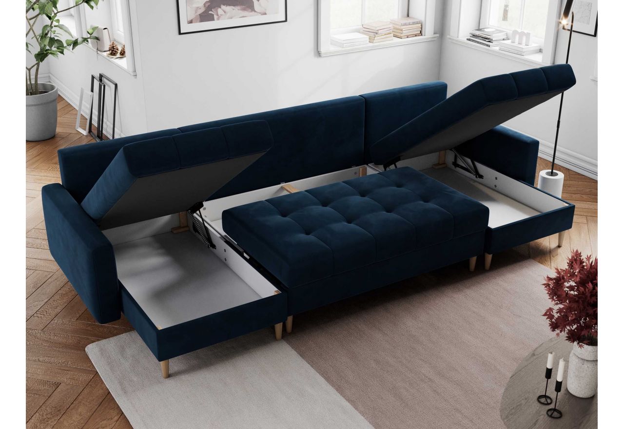 Narożnik ASTRA U - uniwersalny - ciemnoniebieski, welwet