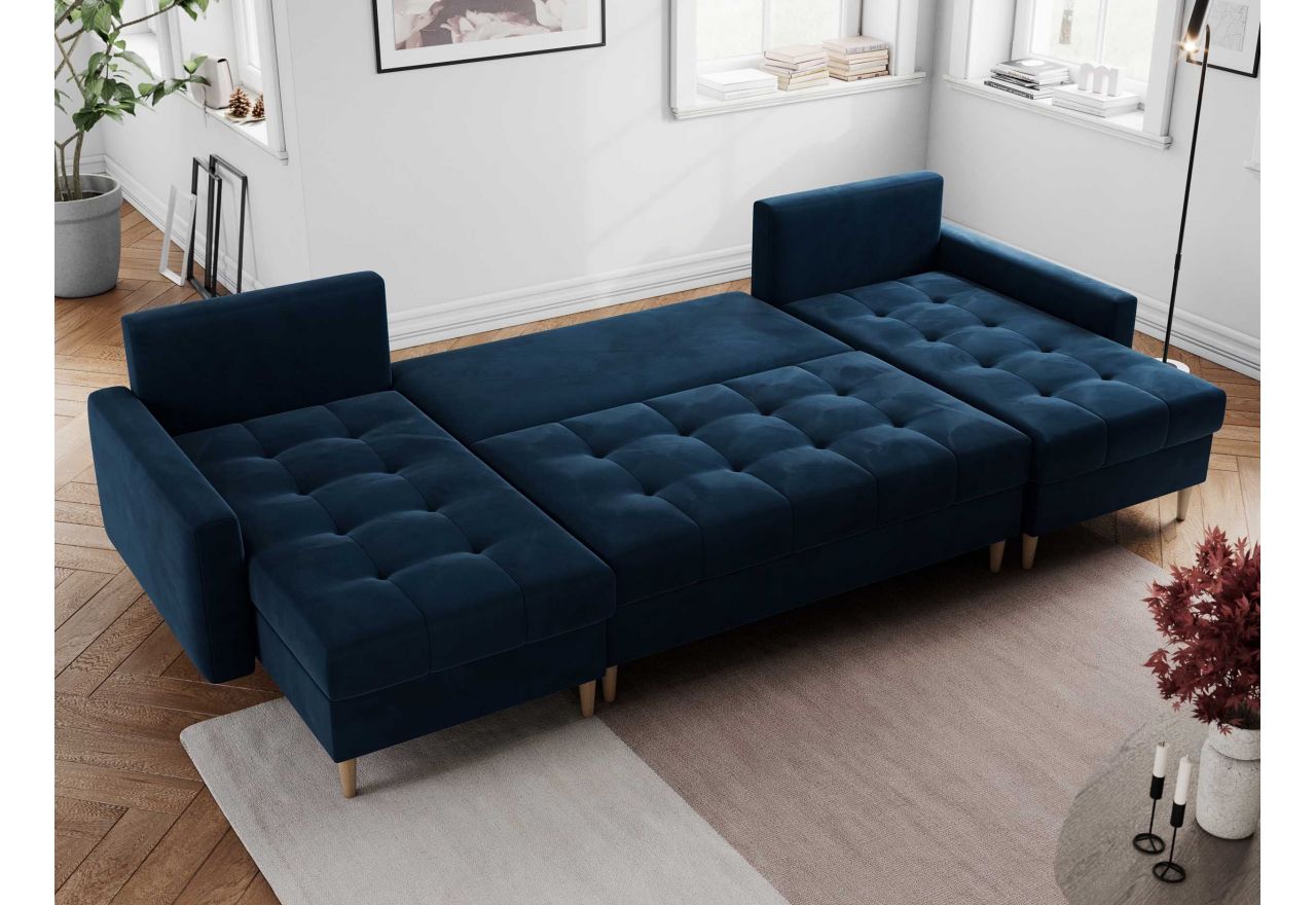 Narożnik ASTRA U - uniwersalny - ciemnoniebieski, welwet