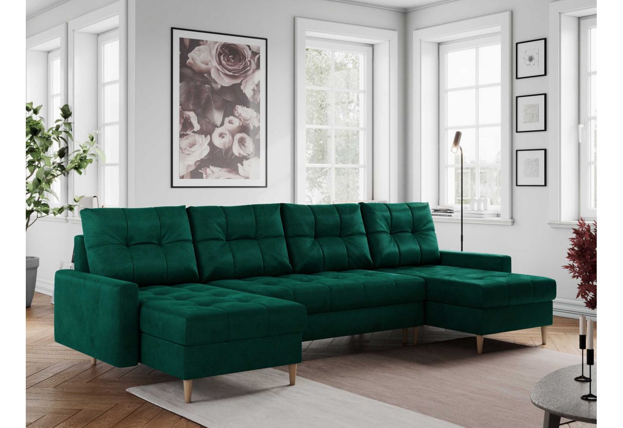 Narożnik ASTRA U - uniwersalny - ciemnozielony, welwet