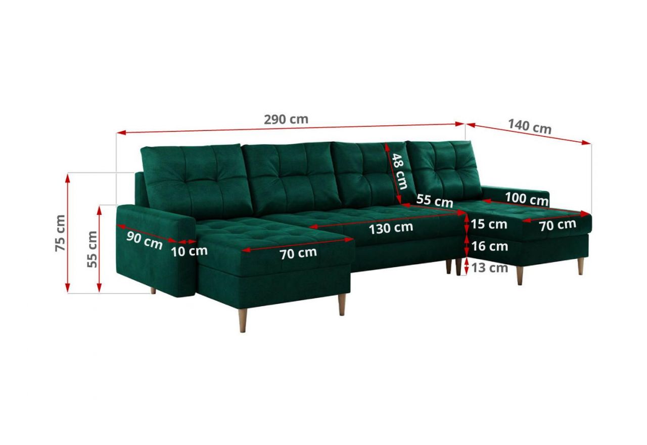 Narożnik ASTRA U - uniwersalny - ciemnozielony, welwet