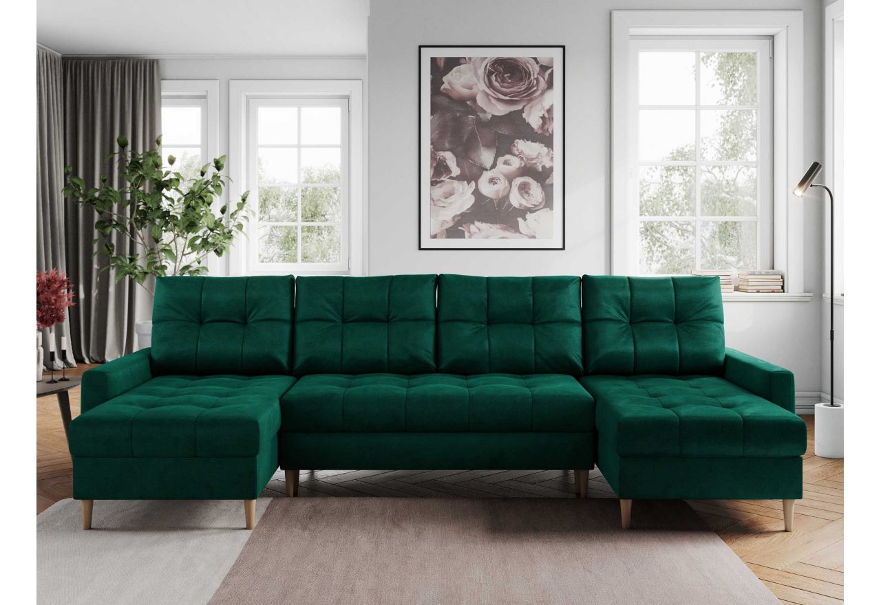 Narożnik ASTRA U - uniwersalny - ciemnozielony, welwet