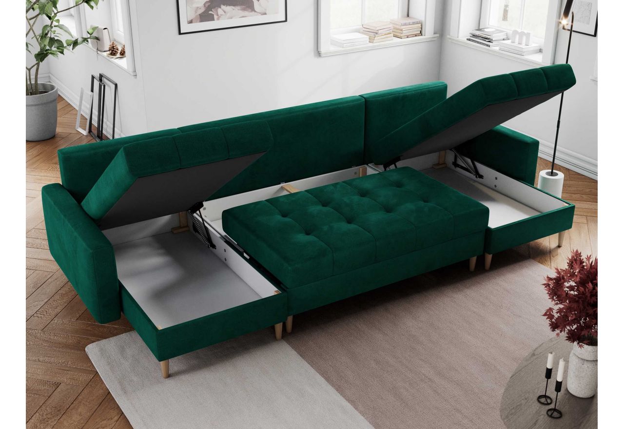 Narożnik ASTRA U - uniwersalny - ciemnozielony, welwet