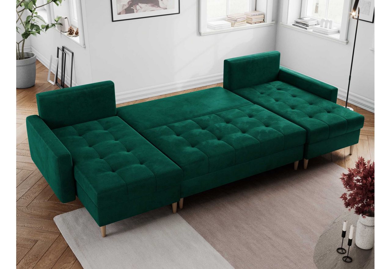 Narożnik ASTRA U - uniwersalny - ciemnozielony, welwet