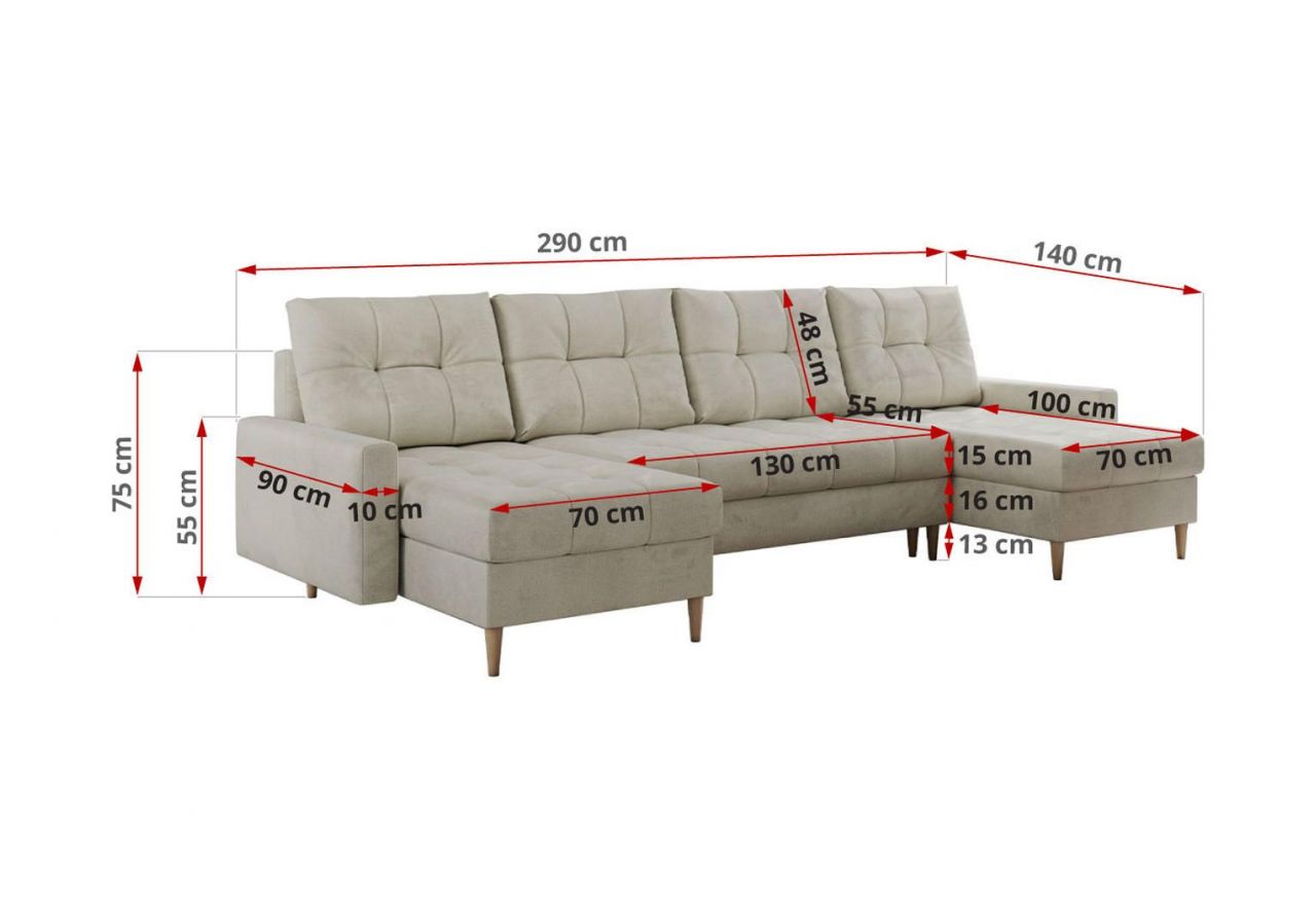 Narożnik ASTRA U - uniwersalny - beżowy, welwet