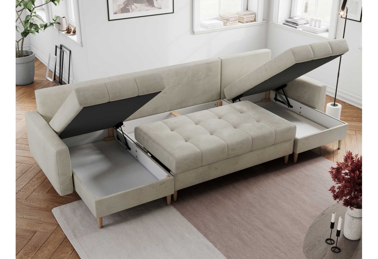 Narożnik ASTRA U - uniwersalny - beżowy, welwet