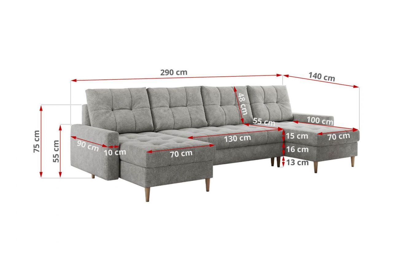 Narożnik ASTRA U - uniwersalny - jasnoszary, struktura