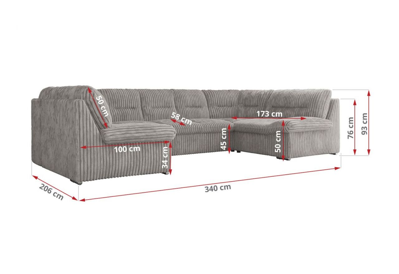 Narożnik MORBIDO U - uniwersalny - jasnoszary, sztruks