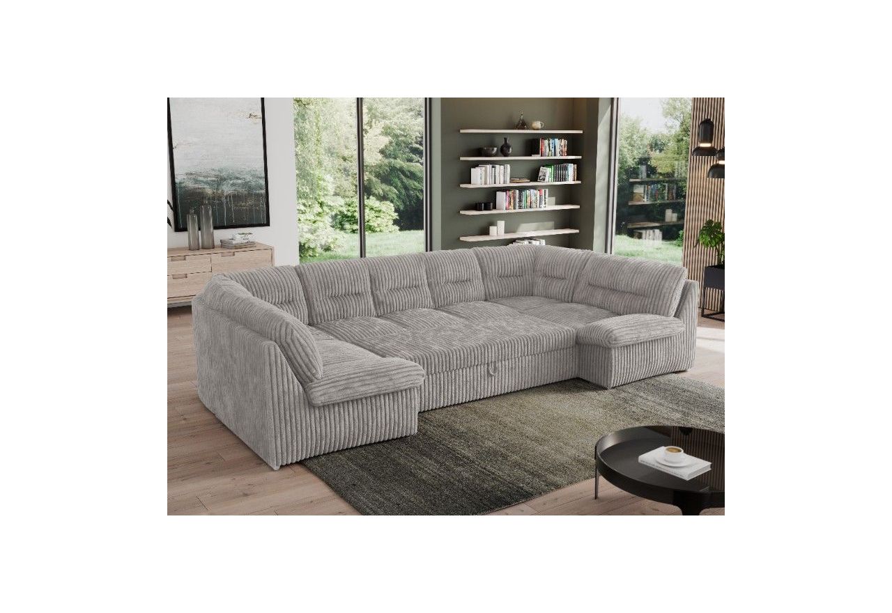 Narożnik MORBIDO U - uniwersalny - jasnoszary, sztruks