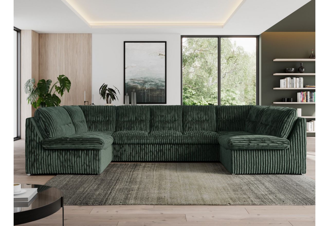 Narożnik MORBIDO U - uniwersalny - ciemnozielony, sztruks