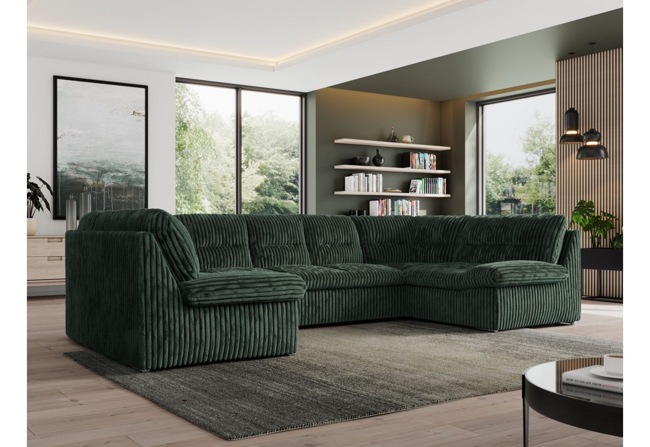 Narożnik MORBIDO U - uniwersalny - ciemnozielony, sztruks