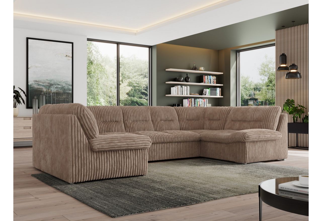 Narożnik MORBIDO U - uniwersalny - brązowy, sztruks