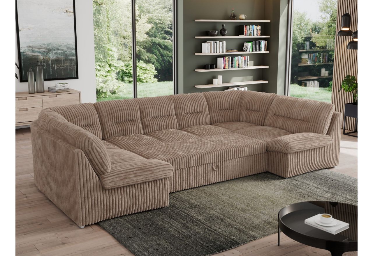 Narożnik MORBIDO U - uniwersalny - brązowy, sztruks