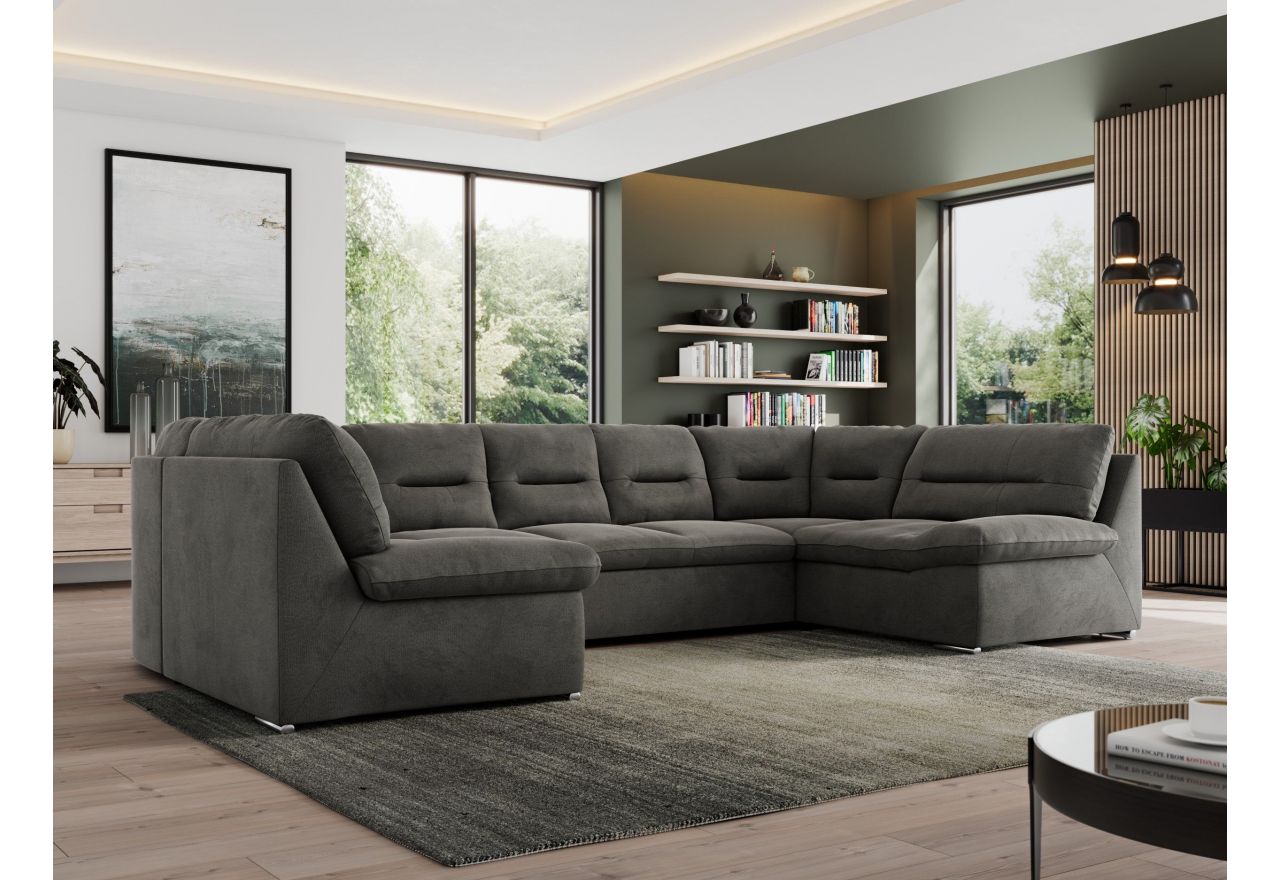 Narożnik MORBIDO U - uniwersalny - ciemnoszary, welwet