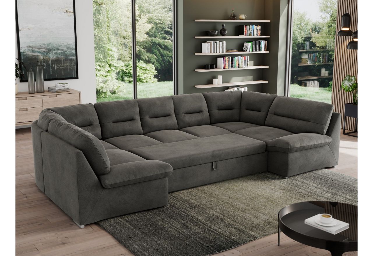 Narożnik MORBIDO U - uniwersalny - ciemnoszary, welwet