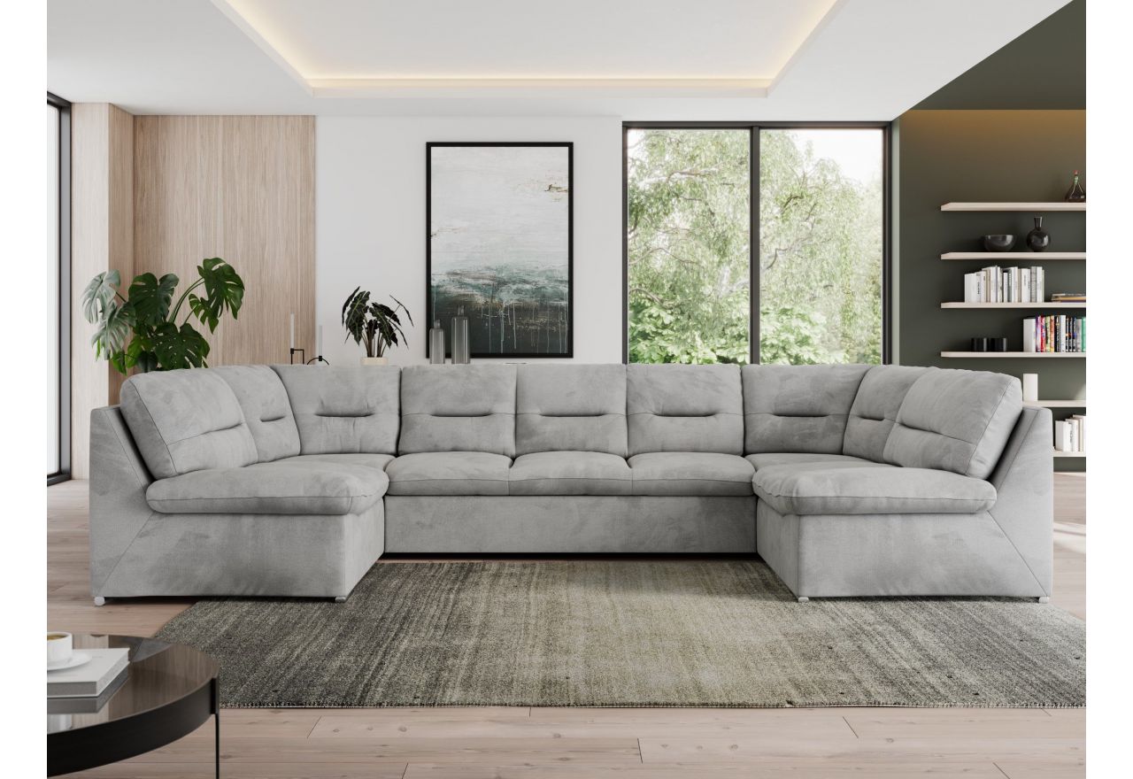 Narożnik MORBIDO U - uniwersalny - jasnoszary, welwet