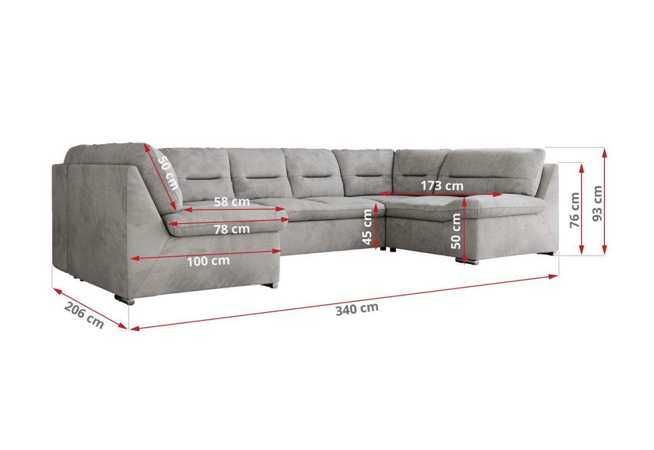 Narożnik MORBIDO U - uniwersalny - jasnoszary, welwet
