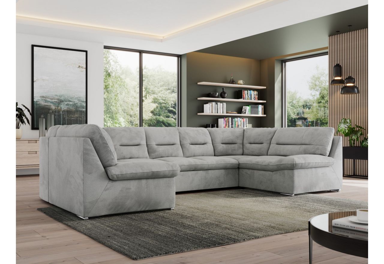 Narożnik MORBIDO U - uniwersalny - jasnoszary, welwet