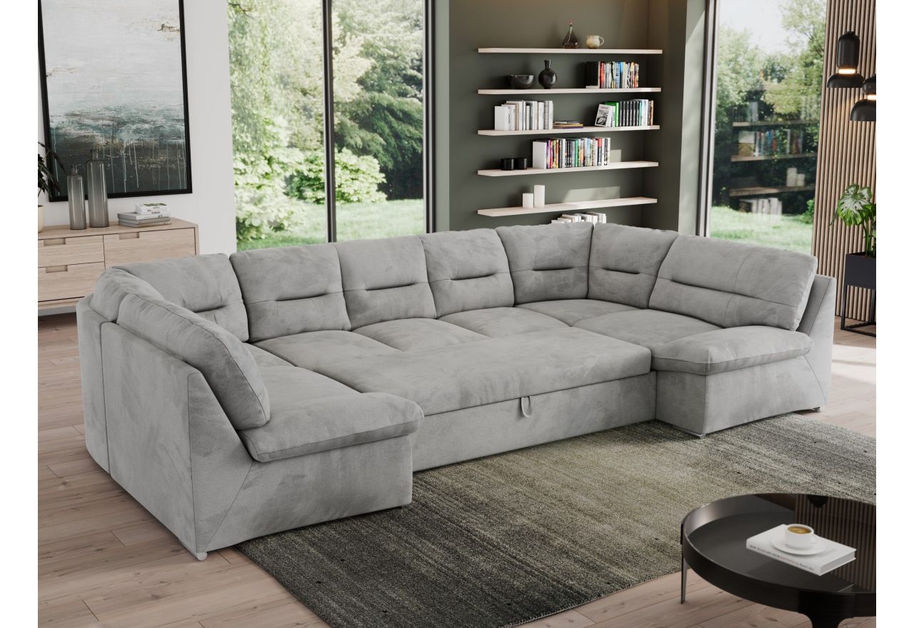 Narożnik MORBIDO U - uniwersalny - jasnoszary, welwet