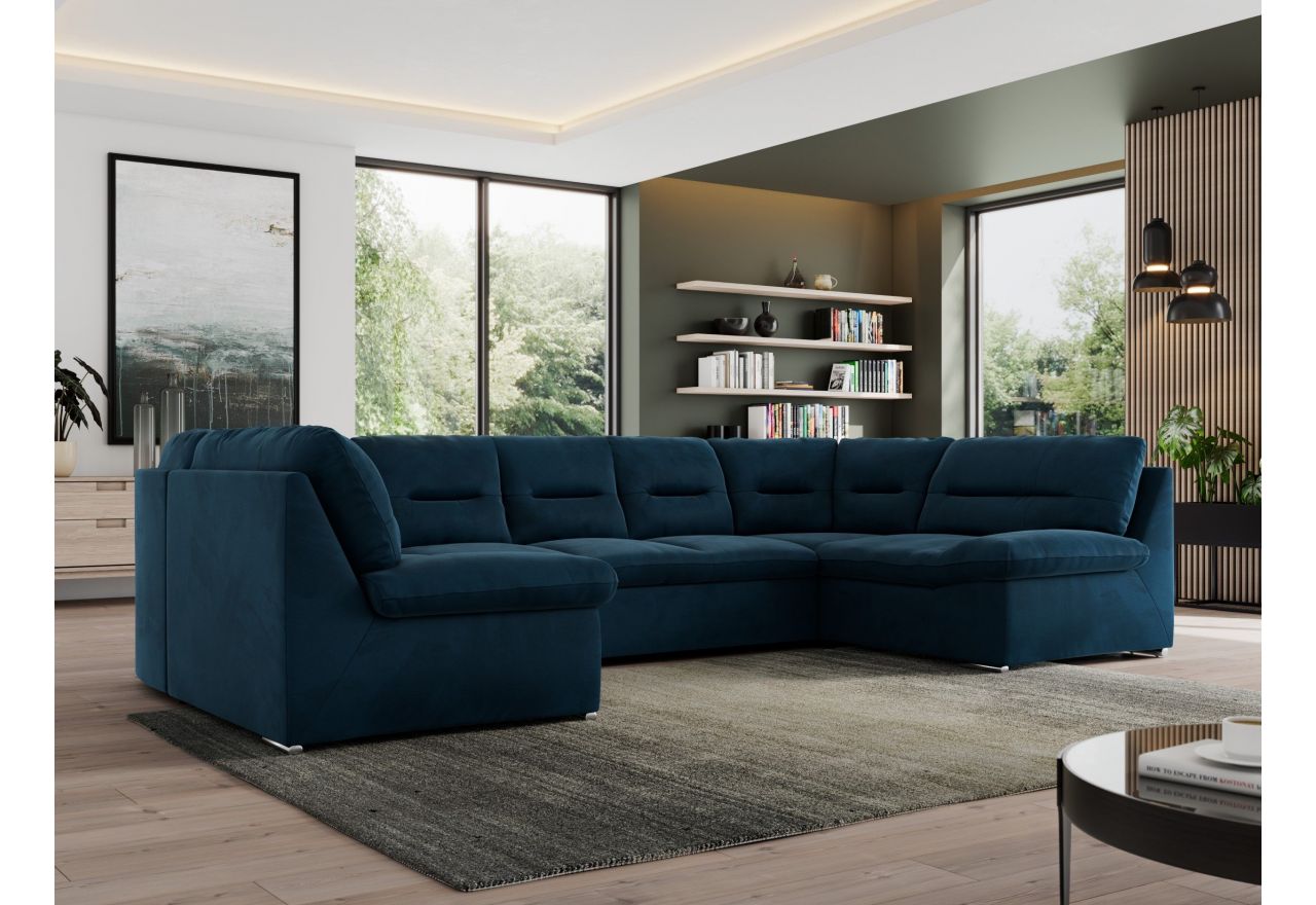 Narożnik MORBIDO U - uniwersalny - ciemnoniebieski, welwet