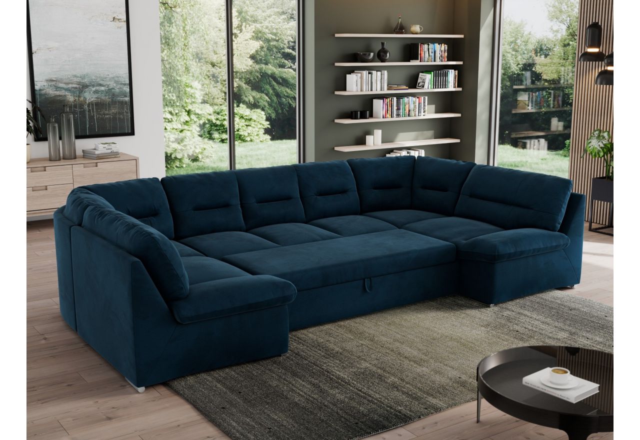 Narożnik MORBIDO U - uniwersalny - ciemnoniebieski, welwet