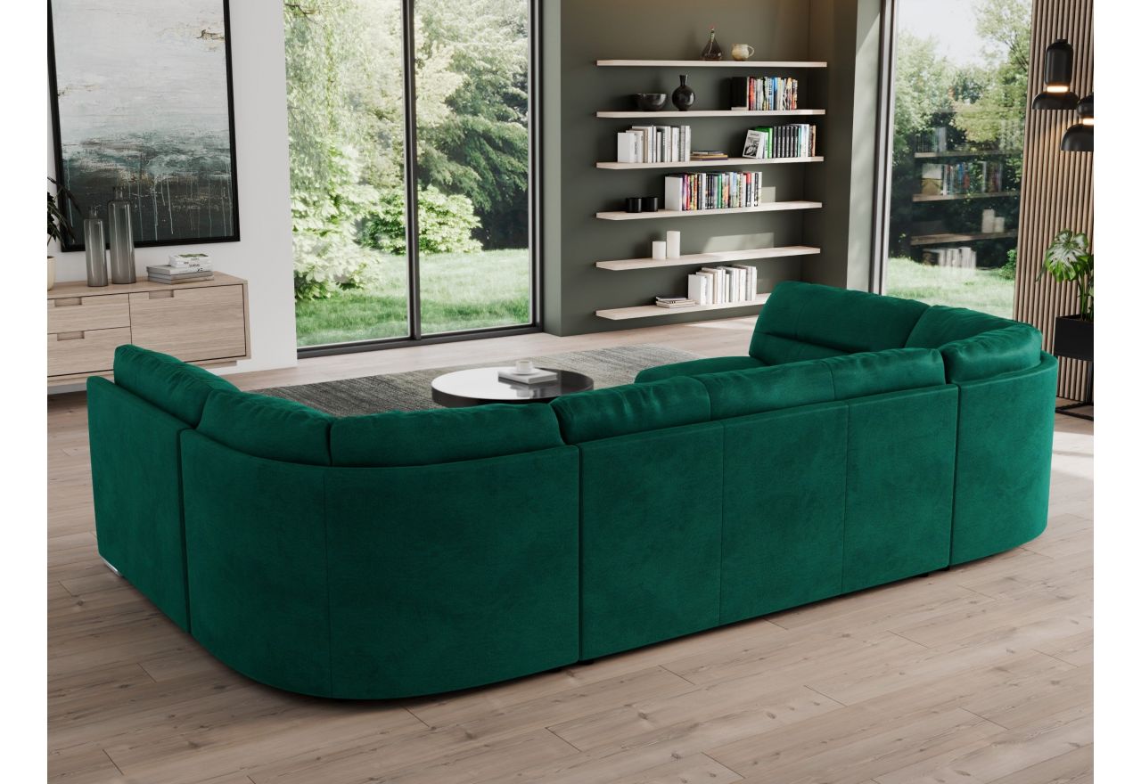 Narożnik MORBIDO U - uniwersalny - ciemnozielony, welwet