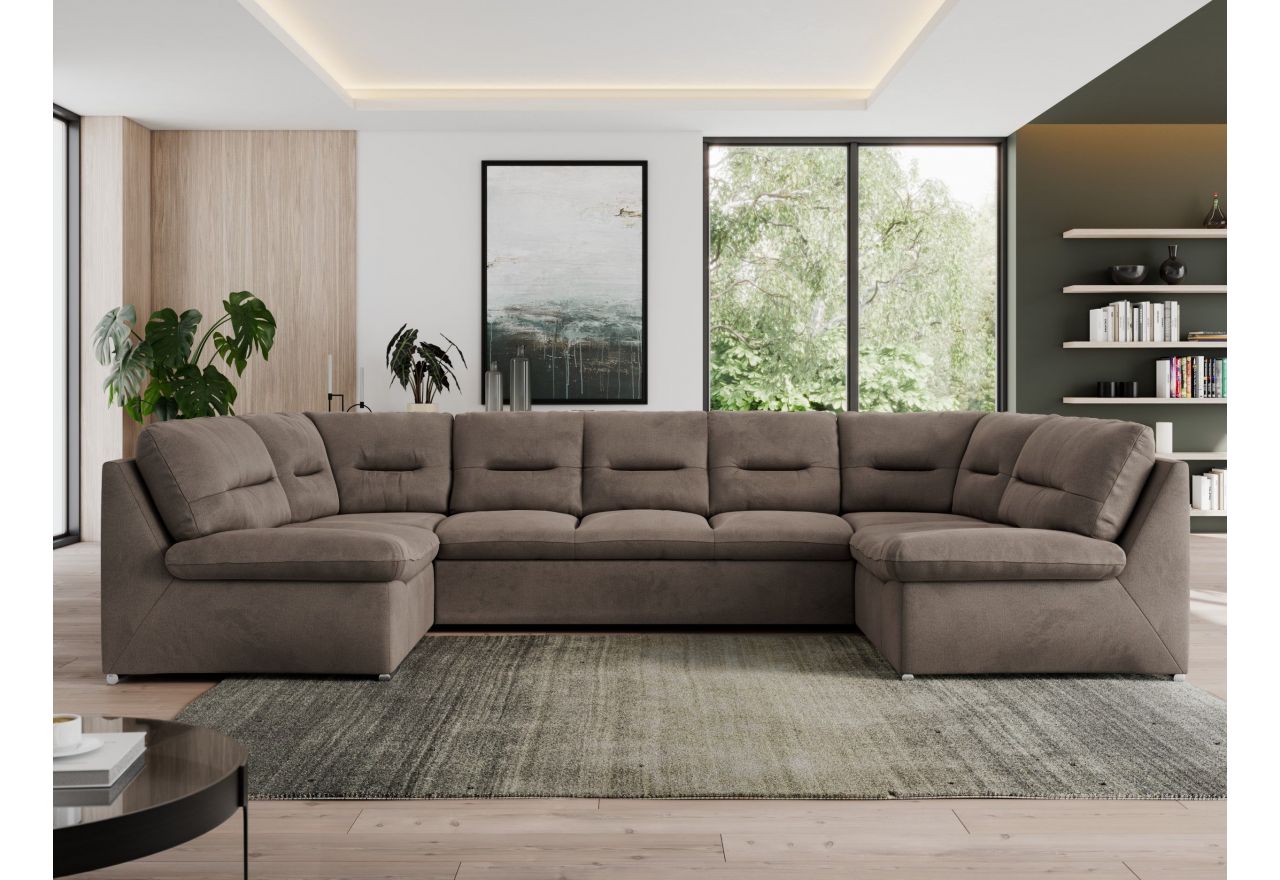 Narożnik MORBIDO U - uniwersalny - brązowy, welwet