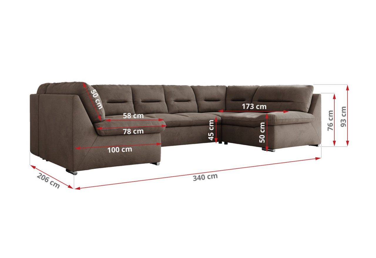 Narożnik MORBIDO U - uniwersalny - brązowy, welwet