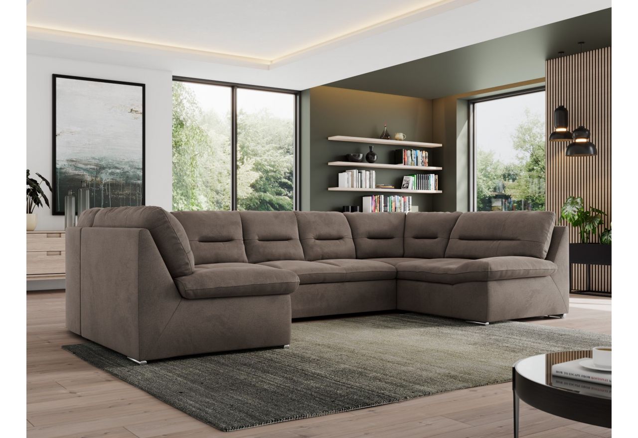 Narożnik MORBIDO U - uniwersalny - brązowy, welwet