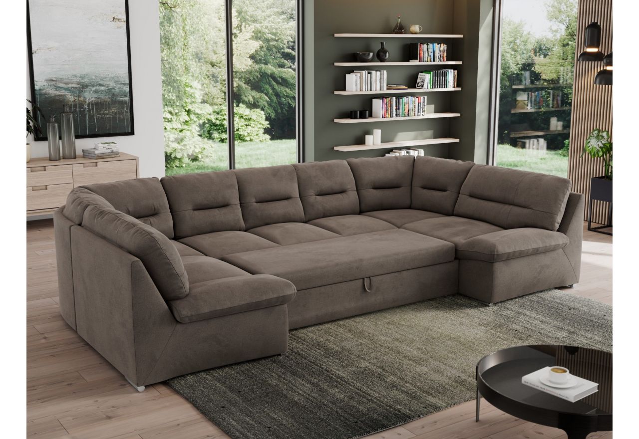 Narożnik MORBIDO U - uniwersalny - brązowy, welwet